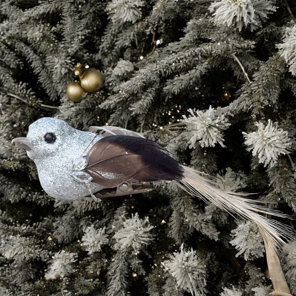 New 12 CLW Catherine Lillywhite's Silver Glitter Clip-On Birds Decor Holidays